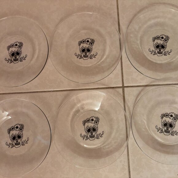 Halloween 6 Crate & Barrel "Day of the Dead" 6" Round Appetizer Snack Plates - Picture 8 of 8